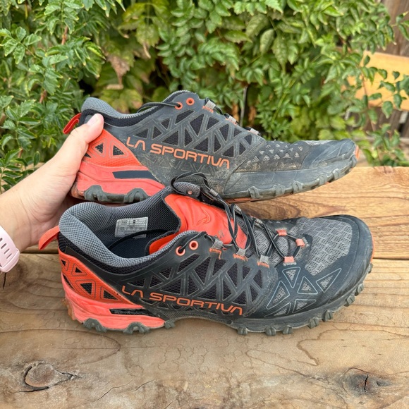 LA SPORTIVA men bushido ii trail running shoe red orange gray black sz 12 hike - Picture 9 of 11
